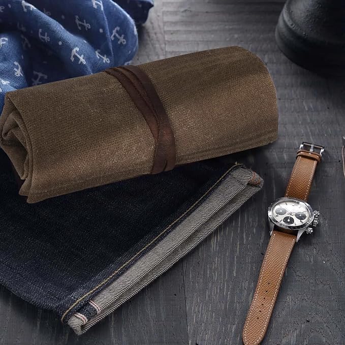 Travel Watch Roll Organizer with 6 Slots Handmade Watch Travel Case Roll-up Watch Organizer Storage Box Jewelry Roll Watch Travel Pouch Waxed Canvas Easy Carry On Watchlover Storage Gift for Men