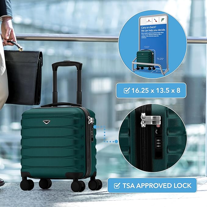 Flight Knight Carry On Suitcase 16.25x13.5x8 Hardside TSA Lock & USB Port Lightweight Luggage Silent Double Spinner Wheels Maximum Underseat Carry-On Bag For Virgin & South West Approved Airlines