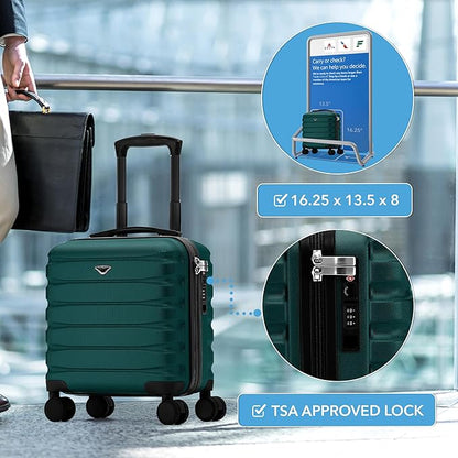 Flight Knight Carry On Suitcase 16.25x13.5x8 Hardside TSA Lock & USB Port Lightweight Luggage Silent Double Spinner Wheels Maximum Underseat Carry-On Bag For Virgin & South West Approved Airlines