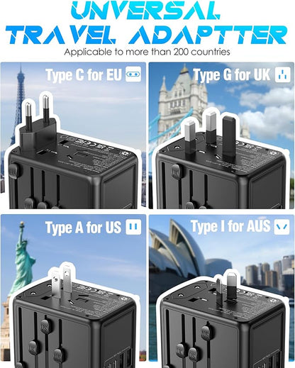 35W PD Universal Travel Adapter, 5 USB A/C Ports and 2500W AC Outlet, Fast Charging International Plug Converter Worldwide Travel Charger Multi Plugs All in One for EU US UK AUS 200+ Countries