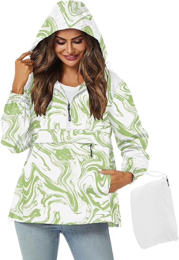 Avoogue Womens Rain Jacket with Hood,Pullover,Packable,Lightweight,Windbreaker,Waterproof,Breathable.