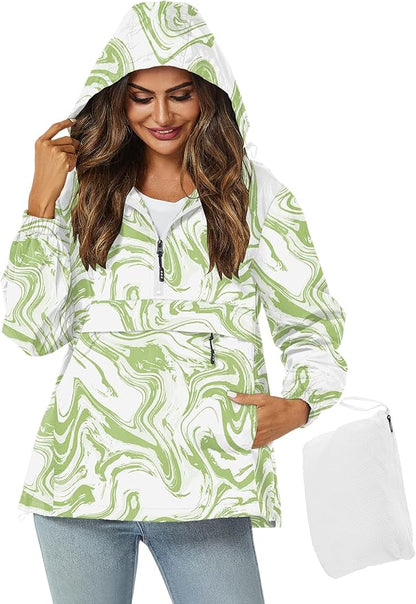 Avoogue Womens Rain Jacket with Hood,Pullover,Packable,Lightweight,Windbreaker,Waterproof,Breathable.