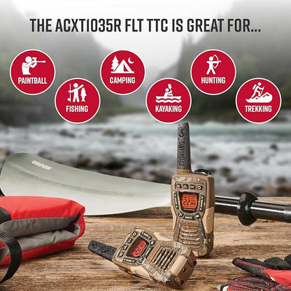 Cobra ACXT1035R FLT TTC Floating and Waterproof Walkie Talkies for Adults with Compatible Cobra Surveillance Headset: Rechargeable, 22 Channels, Long-Range, 2 Two-Way Radios, 2 Headsets