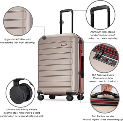 GinzaTravel ABS Luggage with TSA Locks,Large 28-Inch Expandable, and Friction-Resistant in Champagne Spinner Suitcases