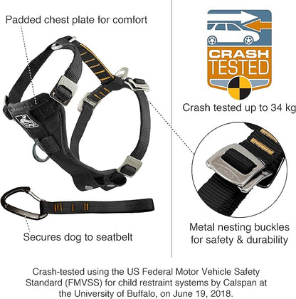 Kurgo Enhanced Strength Tru-Fit Dog Car Harness - Pet Travel Safety Harness - Crash Test Certified Fit - Five Point Adjustment - Secure Buckle - Padded Chest - Black - Medium