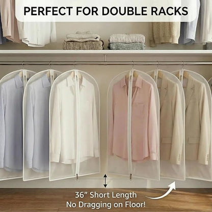 12 Pack Shirt Garment Bags (24x36") - Dustproof Short Suit Covers - Durable PEVA Closet Bags with Sturdy Zipper for Blouses, Jackets, Sweaters & T-Shirts (Translucent)