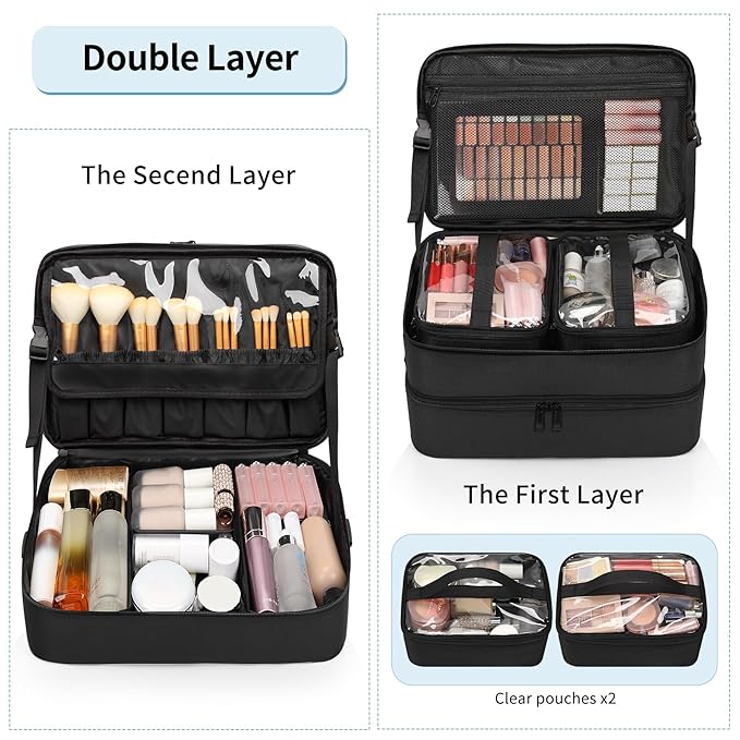 Large Makeup Train Case with a Large Makeup Travel Bag for Hairstylist, Hairdresser Bag with Detachable Pouch,Heat Insulation and Anti-scalding Full layer for Hairdressing Tool Organizer, Big wheels