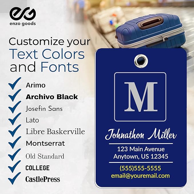 Personalized Luggage Tag | 6 Pack | Custom Luggage Tags for Suitcases | Kids Backpack Tag | 10 Color Options & Choose Font, Font Color