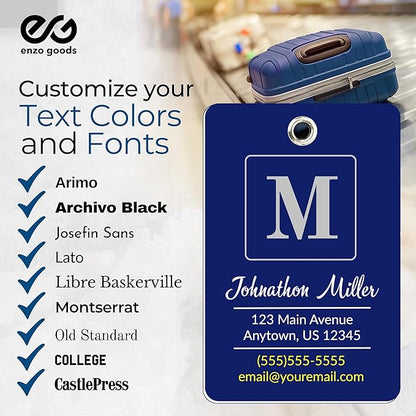 Personalized Luggage Tag | 10 Pack | Custom Luggage Tags for Suitcases | Kids Backpack Tag | 10 Color Options & Choose Font, Font Color