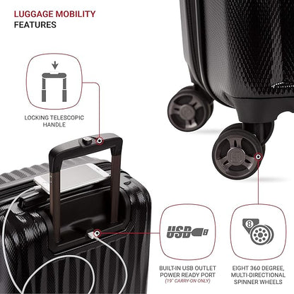 SwissGear 7272 Energie Expandable Hardside Trunk Luggage with Spinner Wheels and TSA Lock, Black, 2-Piece Trunk Set (19/29)