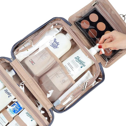 NISHEL Travel Toiletry Bag for Women, Makeup Essentials Organizer, Hanging Case for Accessories, Cosmetics, Large Size, Aegean-Blue