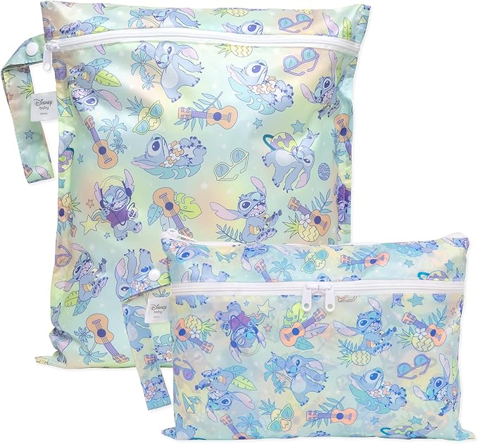 Bumkins - Waterproof Wet Bag & Wet/Dry Clutch Bags - For Beach, Baby, Travel, Swim Suit, Cloth Diapers, Pump Parts, Pool, Gym, Toiletries - Reusable & Easy to Clean - Aloha Stitch - 2 Pack