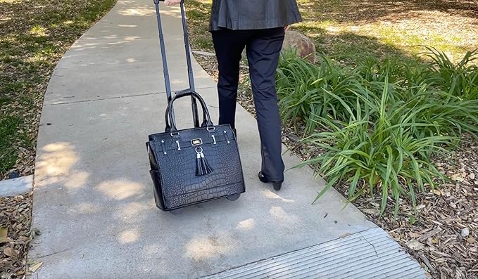 JKM & Company Rolling Laptop Bag for Women | Designer Wheeled Briefcase | Fits 13-17" Laptops | Office Travel Computer Case