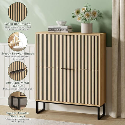 Shoe Cabinet Storage Entryway Slim, Shoe Organizer Cabinet with 2 Flip Drawers, Modern Freestanding Hidden Shoe Rack for Entryway, Natural Wood