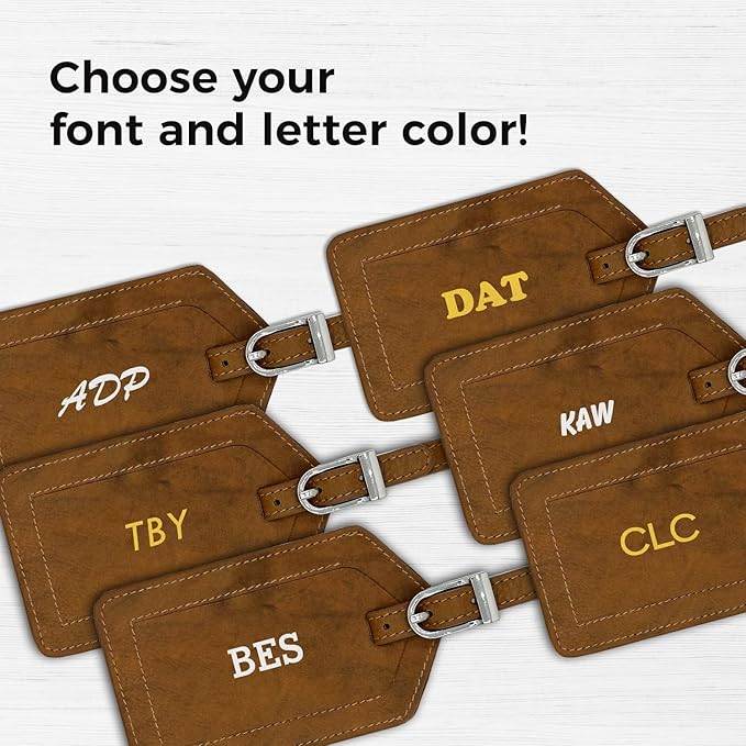 Personalized Monogrammed Leather Luggage Tags - 3 Pack