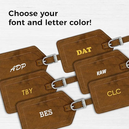Personalized Monogrammed Leather Luggage Tags - 3 Pack