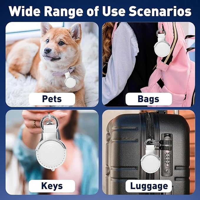 Genuine Leather for AirTag Holder Keychain for AirTag - Premium Handmade Protective Case Cover Accessories with Key Ring, Secure Hidden Design, All-in-One Package, White