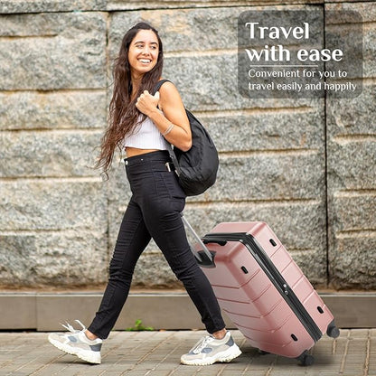 OLIXIS 25 Inch Luggage, Hardside Suitcase with Spinner Wheels, Lightweight ABS Hard Shell Checked Luggage, TSA Approved Lock, Expandable Medium Suitcase for Travel & Business–Pink