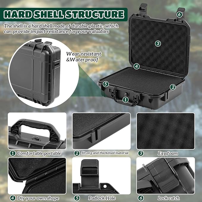1 Pcs 16.3 x 12.4 x 6.5 Inch Waterproof Hard Case with DIY Customizable Foam Insert Portable Protective Case with Knife for Camera Drones Equipments Tools Test Instruments (Black)