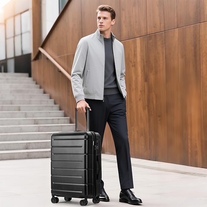 KYME Large Suitcases with Wheels Hardshell 28 Inch Luggage TSA Approved Big Checked Luggage Durable Travel Rolling Suitcase for Women Men Black