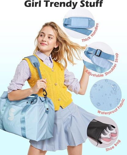 Essentials for Teen Girls, 6 7 8 9 10 Year Old Girl Gifts-Girls Girly Stuff Travel Duffel Bags, Dance Gift Sports Bag, Personalized Weekender Bags Overnight Bag, Girl Must Haves (Letter A)