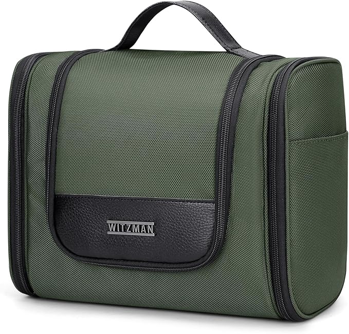 WITZMAN Toiletry Bag for Men Women Large Hanging Multi-organization Bathroom Bag Water-resistant Dopp Kit Shaving Bag Men(B690 Army Green)