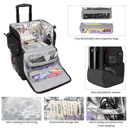OCHEAL Large Makeup Train Case with 4 Clear Travel Makeup Bags Set, Cosmetic Makeup Case for Hairstylist, Hairdresser Storage Bag with Detachable Pouch,Heat Insulation and Anti-scalding Full layer
