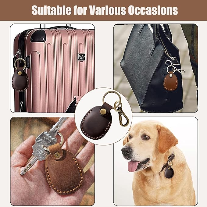 Timyca for Airtag Holder Keychain-Genuine Leather for Airtag Keychain Holder 2 Pack,Handmade for Air Tag Case Scratch-Resistant for Airtag Leather Key Chain Ring Compatible for Apple Airtag,Luggage