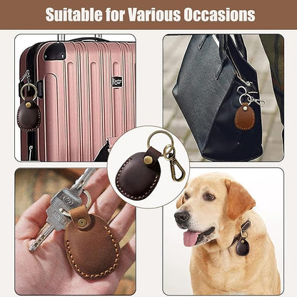 Timyca for Airtag Holder Keychain-Genuine Leather for Airtag Keychain Holder 2 Pack,Handmade for Air Tag Case Scratch-Resistant for Airtag Leather Key Chain Ring Compatible for Apple Airtag,Luggage