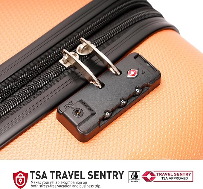 GinzaTravel 3-piece expandable luggage sets with Spinner Wheels， ABS hardshell Suitcase with TSA Lock，Large Luggage for Family Travel & carry on 20/24/28， Orange color