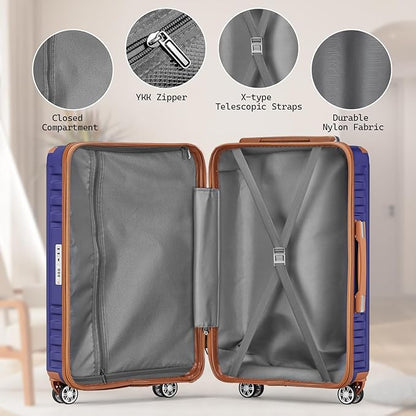 Melalenia Luggage Sets 3 Piece, Hard Shell Carry on Suitcase with Spinner Wheels and TSA Lock, Travel Lightweight Luggage Set for Women, Navy Brown