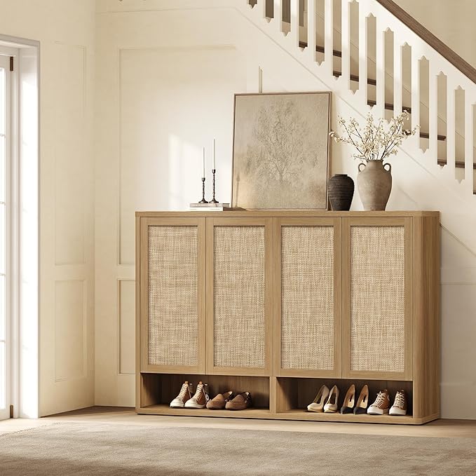 SICOTAS Rattan Shoe Storage Cabinet - Modular Shoe Cabinets with Door Tall Large Shoe Cabinet Storage for Entryway - 65.6" Wide Modular Cabinet for Hallway, Living Room