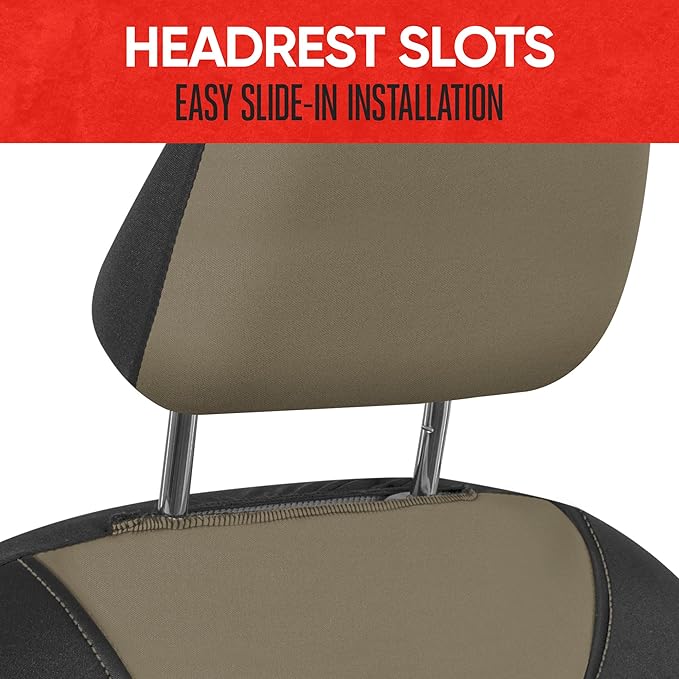 Motor Trend AquaShield Waterproof Front Seat Covers, Beige Seat Covers for Cars – Neoprene Front Car Seats Cover, SUV Seat Covers Protector - Car Interior Cover for Auto, Trucks, & Dog Owners