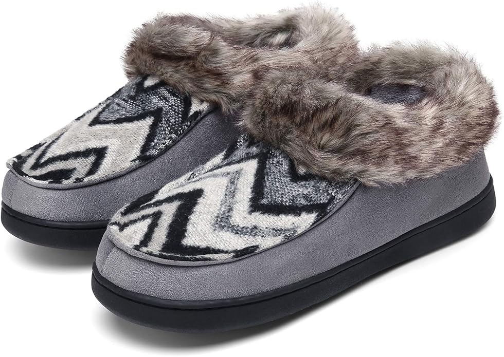 Mishansha Women's House Shoes Memory Foam Suede Moccasin Slippers Winter Warm Fleece Lined Home Shoes with Anti-Skid Rubber Sole