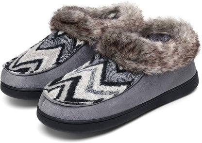 Mishansha Women's House Shoes Memory Foam Suede Moccasin Slippers Winter Warm Fleece Lined Home Shoes with Anti-Skid Rubber Sole