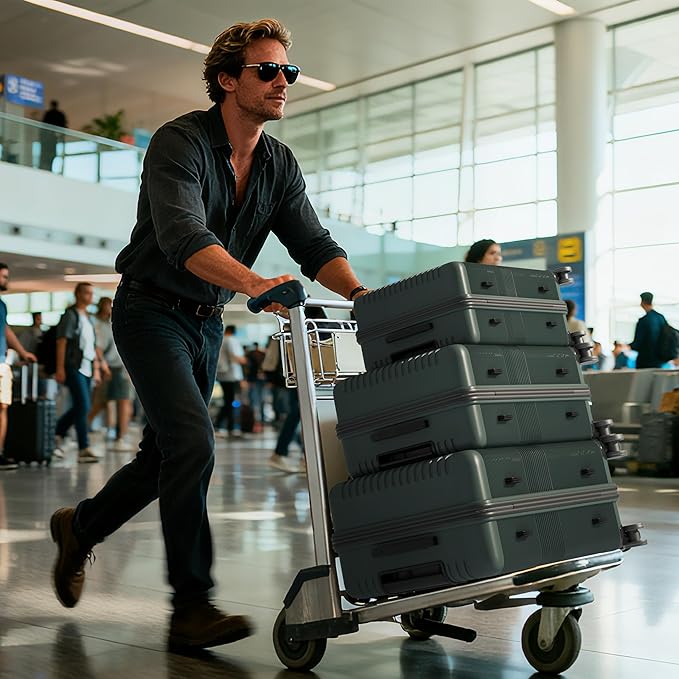 Karl home 24" Check-in Luggage, PP Hardside Checked Medium Suitcase with Wheels, Waterproof Durable Rolling Luggage with Built-in Lock for Travel Business, Dark Green