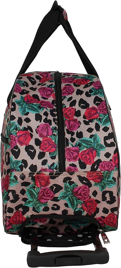 Betsey Johnson Designer Carry On Luggage Collection - Lightweight Pattern 22 Inch Duffel Bag- Weekender Overnight Business Travel Suitcase with 2- Rolling Wheels (One Size, Leopard Rose)