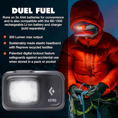 BLACK DIAMOND Astro 300 Headlamp | 300 Lumens Brightness | 3X AAA Battery Operated (Included) | Compact & Lightweight | Graphite