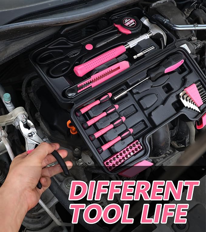 40-Piece Pink Tool Set - General Household 40 PCS Hand Tool Kit with Plastic Toolbox Storage Case (Pink)