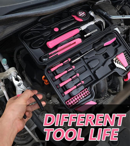 40-Piece Pink Tool Set - General Household 40 PCS Hand Tool Kit with Plastic Toolbox Storage Case (Pink)