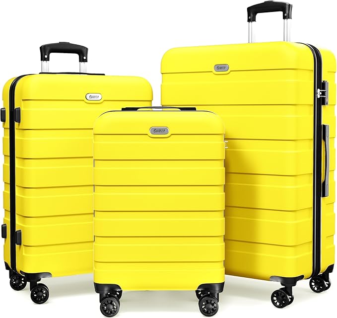 AnyZip Luggage Sets 3 Piece Hardshell Suitcase Set PC ABS Lightweight Travel Suitcases with 4 Double Spinner Wheels TSA Lock 20 24 28 Inch Black