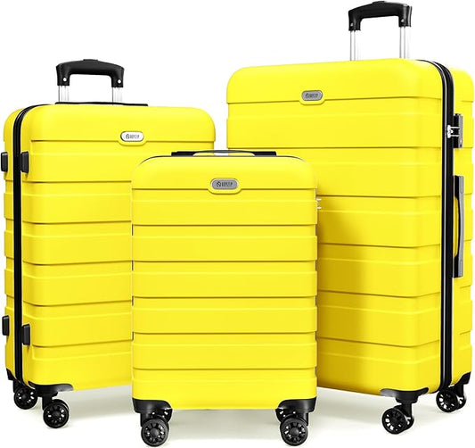AnyZip Luggage Sets 3 Piece Hardshell Suitcase Set PC ABS Lightweight Travel Suitcases with 4 Double Spinner Wheels TSA Lock 20 24 28 Inch Black