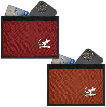Faraday Bag Anti-Tracking GPS RFID Car Key Signal Blocker Wallet Shielding Pouch Protective Case for Cell Phone Car Key FOB, Data Privacy, Electronic Device Security (2 PACK - RED AND ORANGE)