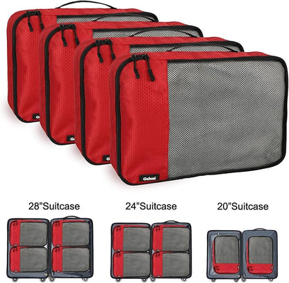 Packing Cubes for Travel Essentials,4 Set Packing Cubes for Suitcases,Lightweight Mesh Luggage Organizer Bag,Red