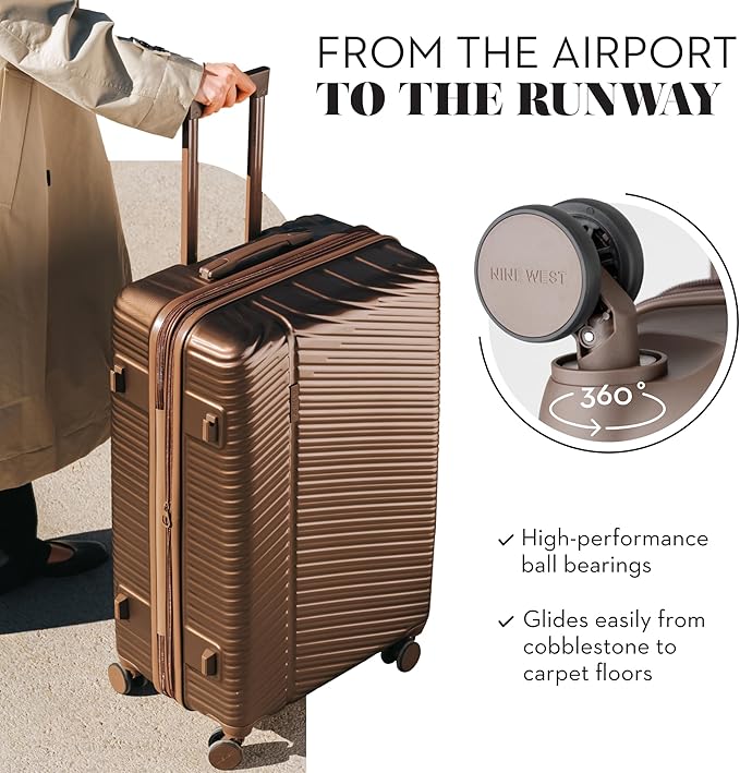 Nine West Zion 28 Inch Hardshell Spinner, Large Expandable Checked Luggage, Extra Capacity Suitcase for Extended Travel Chocolate Martini