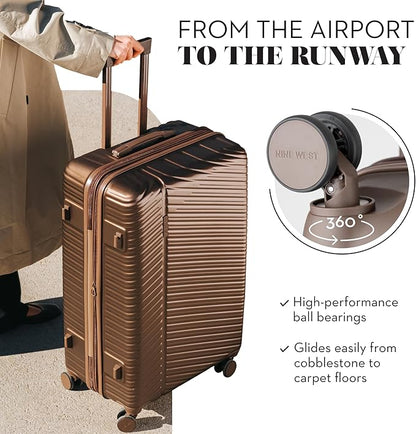 Nine West Zion 28 Inch Hardshell Spinner, Large Expandable Checked Luggage, Extra Capacity Suitcase for Extended Travel Chocolate Martini