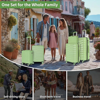 5-Piece Luggage Set, Lightweight ABS+PC Hard Shell Suitcase with YKK Zipper & TSA Lock for Family, Avocado Green, 14in/18in/20in/24in/28in