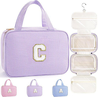 TOPEAST Hanging Toiletry Bag for Women - Travel Toiletry Bag Makeup Bag, Portable Toiletries Travel Bag and Cosmetic Bag, Airplane Travel Essentials - Letter C, Purple