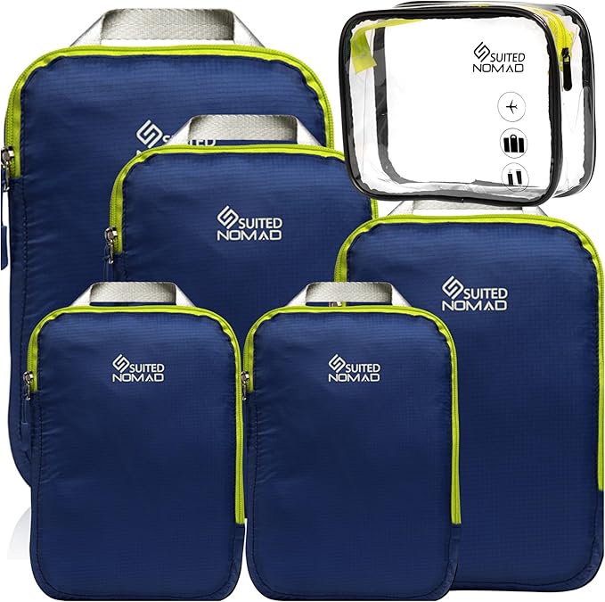 SUITEDNOMAD Ultralight Compression Packing Cubes Set, Suitcase and Backpack Travel Organizer Bags