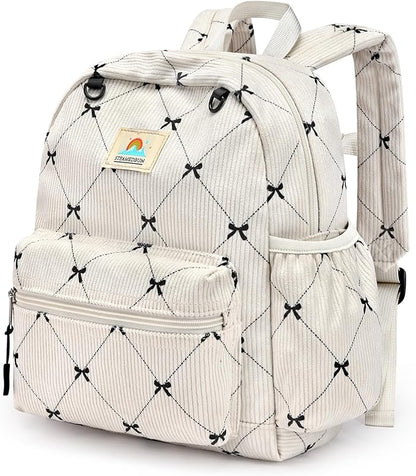 STEAMEDBUN Corduroy Toddler Backpack for Girls 2-4: Kids backpack for Boys Girls - 12 inch Preschool Kindergarten Backpacks - Bow